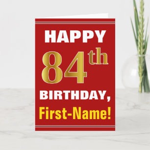 Carte Bold, Red, Faux Gold 84th Birthday w/ Name Card