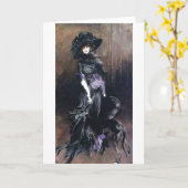 Carte boldini femme et chien greyhound (Fleur jaune)