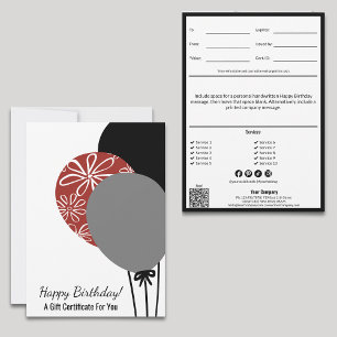Carte Bon Ballons d'anniversaire Certificat cadeau