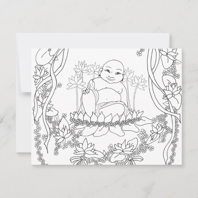 Carte Bon Bouddha avec Lotus (Devant)