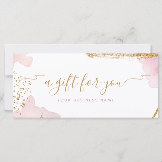 Carte Bon cadeau Pink Gold Script Abstrait Aquarelle (Devant)