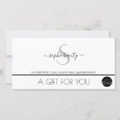 Carte Bon cadeau simple et moderne Monogramme Logo Blanc (Devant)