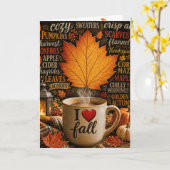 Carte Bon café d'automne avec nuage de mots (Fleur jaune)