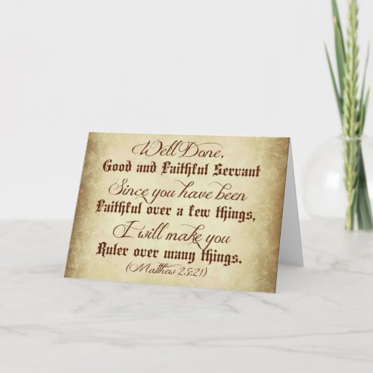 Carte Bon de bible de Matthew et fidèle employé bien (Devant)