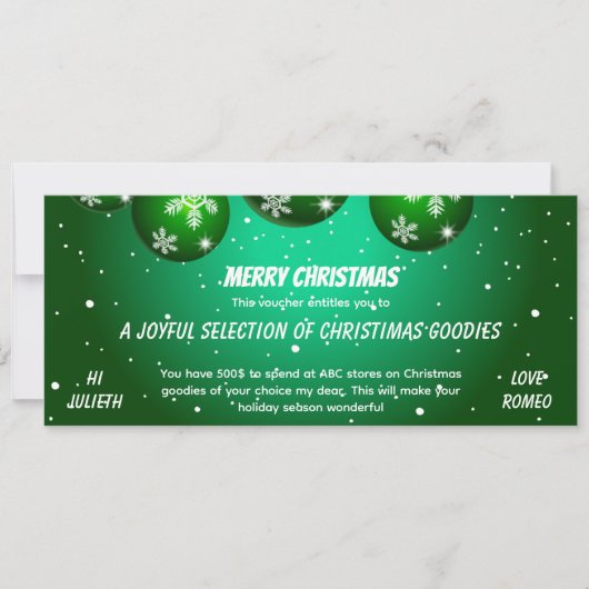 Carte Bon de cadeau de Noël vert festif (Devant)