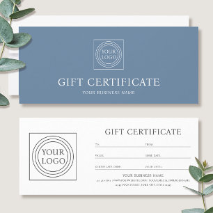 Carte Bon de certificat cadeau bleu avec logo personnali