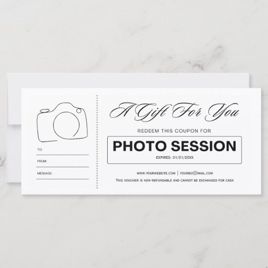 Carte Bon de séance photo cadeau certificat (Devant)