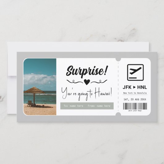 Carte Bon de voyage Certificat cadeau Surprise Vacances (Devant)