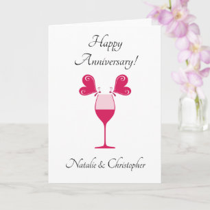 Carte Bon Mariage Anniversaire Papillons Vin Verre