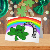 Carte Bon Shamrock de chance, Arc en ciel et fer à cheva