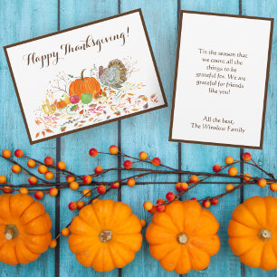 Carte Bon thanksgiving Aquarelle Citrouille Et Turquie