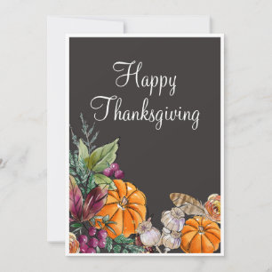 Carte Bon thanksgiving aquarelle Citrouilles Automne