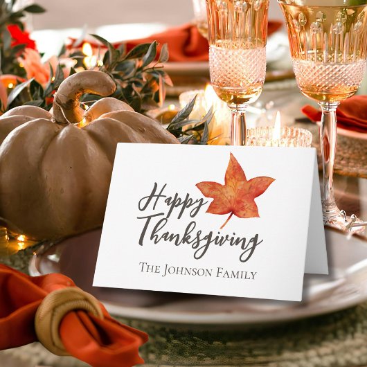 Carte Bon thanksgiving Aquarelle Feuille d'érable