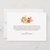 Carte bon thanksgiving bleu marine de fleurs de automne (Dos)