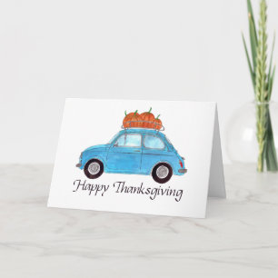 Carte Bon thanksgiving Blue Retro Fiat 500
