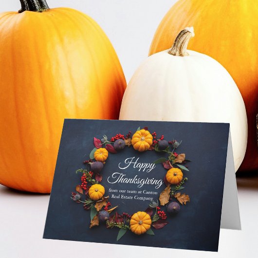 Carte Bon thanksgiving Business Citrouille Wreath Modern