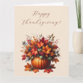 Carte Bon thanksgiving-Citrouille avec feuilles d'automn (Devant)