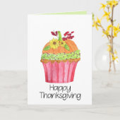 Carte Bon thanksgiving Citrouille Cupcake (Fleur jaune)
