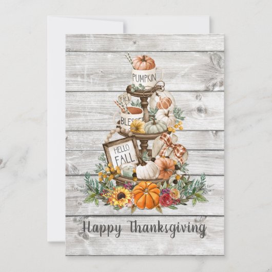 Carte Bon thanksgiving Citrouille d'automne en bois rust (Devant)