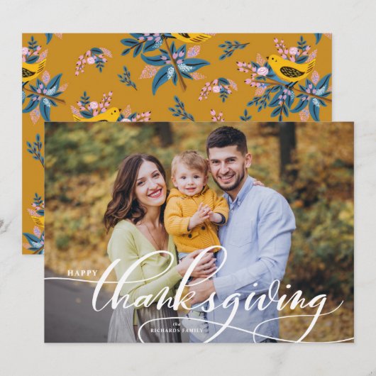 Carte Bon thanksgiving de calligraphie blanc élégant (Devant / Derrière)