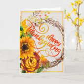 Carte Bon thanksgiving de couronne de tournesol (Fleur jaune)