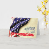 Carte BON THANKSGIVING | Drapeau américain | Écriture (Fleur jaune)