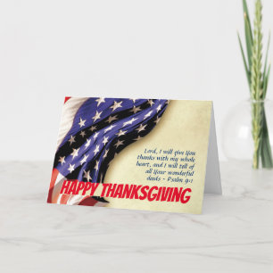 Carte BON THANKSGIVING   Drapeau américain   Écriture