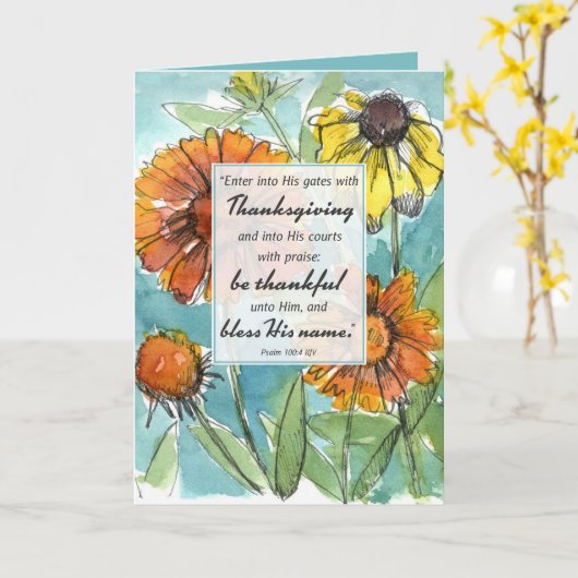 Carte Bon thanksgiving Écriture Psaume automne fleurs (Fleur jaune)