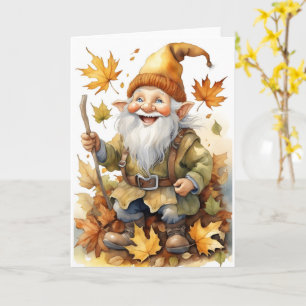 Carte Bon thanksgiving Gnome - Feuilles d'automne vides