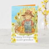 Carte Bon thanksgiving Grandson Fermier Garçon Chien Chi (Fleur jaune)