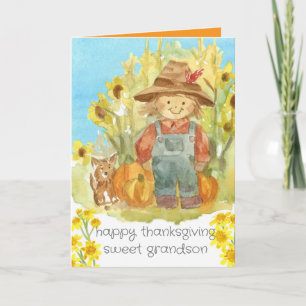 Carte Bon thanksgiving Grandson Fermier Garçon Chien Chi