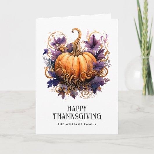 Carte Bon thanksgiving photo Citrouille d'or violet (Devant)
