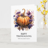 Carte Bon thanksgiving photo Citrouille d'or violet (Fleur jaune)