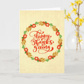 Carte Bon thanksgiving Red Gold Wreath Salutation (Fleur jaune)