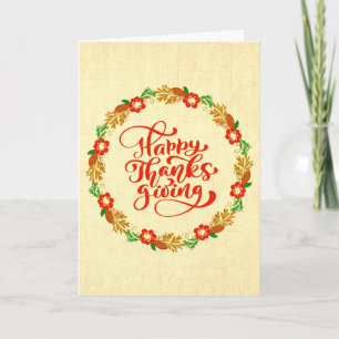 Carte Bon thanksgiving Red Gold Wreath Salutation
