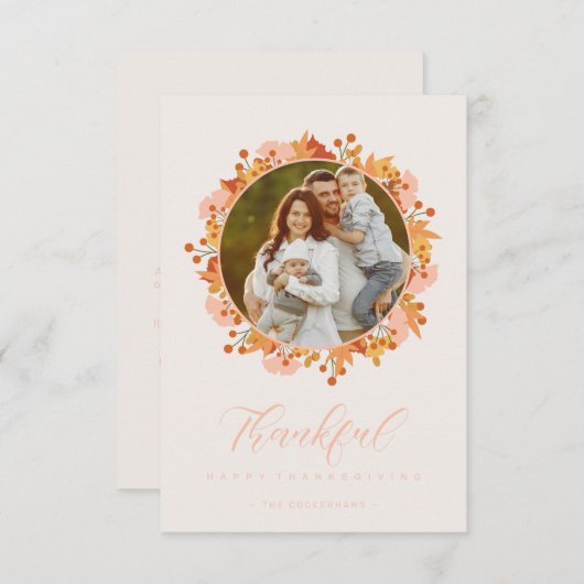 Carte Bon thanksgiving Script Garland Feuilles Photo (Devant / Derrière)
