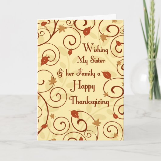 Carte Bon thanksgiving soeur et famille (Devant)