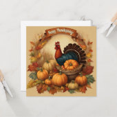Carte Bon thanksgiving Turquie Vintage avec Citrouilles (Devant/Arrière en situation)