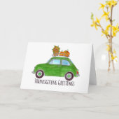 Carte Bon thanksgiving vert Retro Fiat 500 (Fleur jaune)