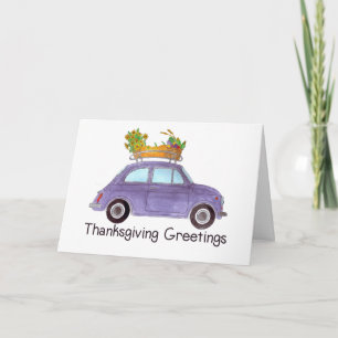 Carte Bon thanksgiving violet rétro Fiat 500