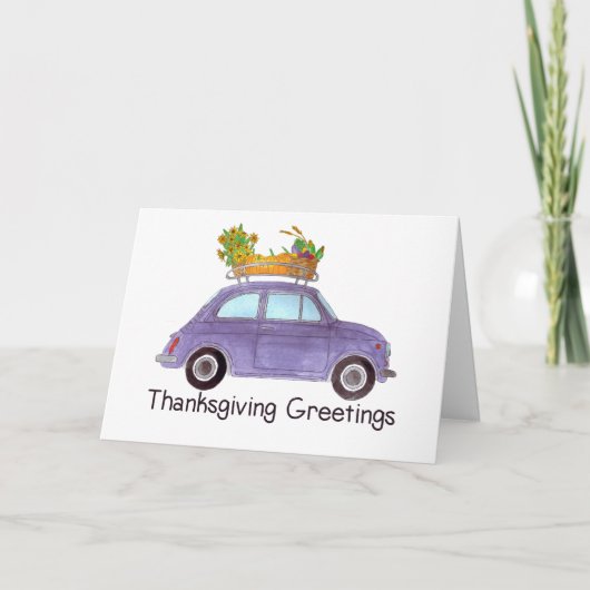 Carte Bon thanksgiving violet rétro Fiat 500 (Devant)