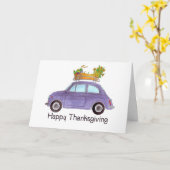 Carte Bon thanksgiving violet rétro Fiat 500 (Fleur jaune)
