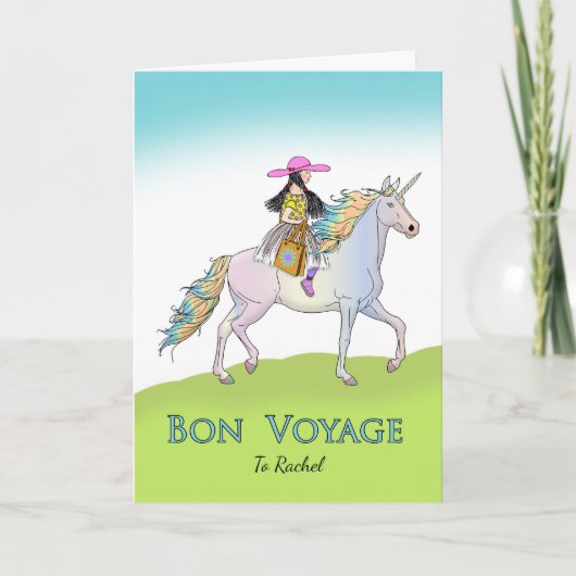 Carte Bon voyage pour fille, aventure Unicorn (Devant)