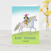 Carte Bon voyage pour fille, aventure Unicorn (Fleur jaune)