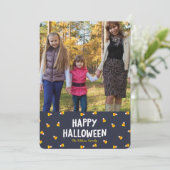 Carte Bonbon bleu foncé Corn Photo Happy Halloween (Debout devant)