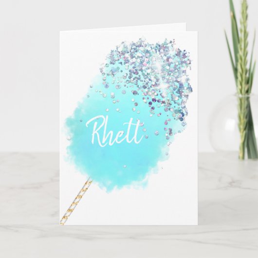 Carte Bonbon de coton mignon bleu argent parties scintil (Devant)