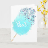 Carte Bonbon de coton mignon bleu argent parties scintil (Fleur jaune)