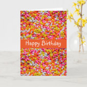 Carte Bonbons colorés fèves arc-en-ciel (Fleur jaune)