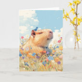 Carte Bonheur Béat du Capybara (Fleur jaune)