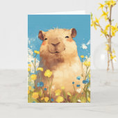 Carte Bonheur de Capybara (Fleur jaune)